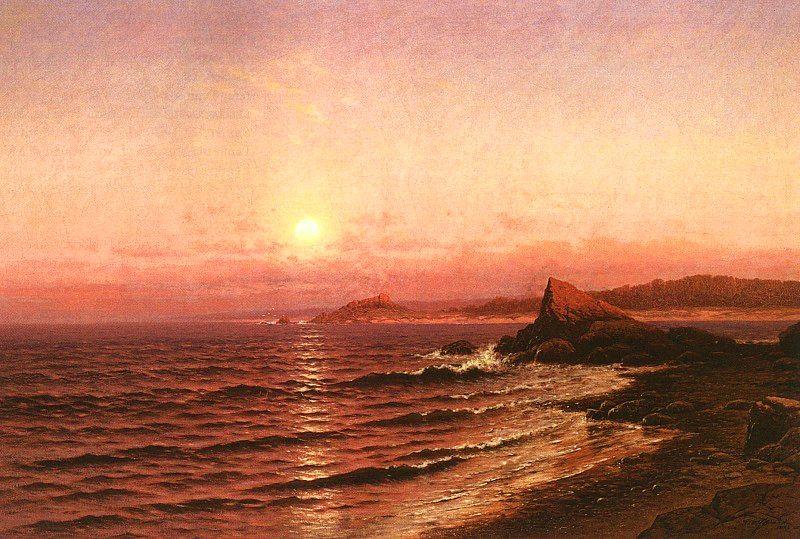 Raymond D Yelland Moonrise over Seacost at Pacific Grove oil painting image
